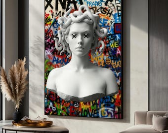Medusa Wall Art Canvas, Modern Graffiti Sculpture Painting, Urban Street Style Decor, Medusa Poster, Bold Mythology Artwork, Unique Art Gift
