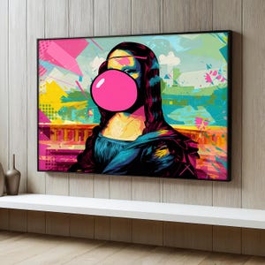 Colorful Mona Lisa Canvas Painting, Pop Art Wall Decor With Bubblegum, Vibrant Street Style, Modern Gift For Art Lovers And Bold Interiors