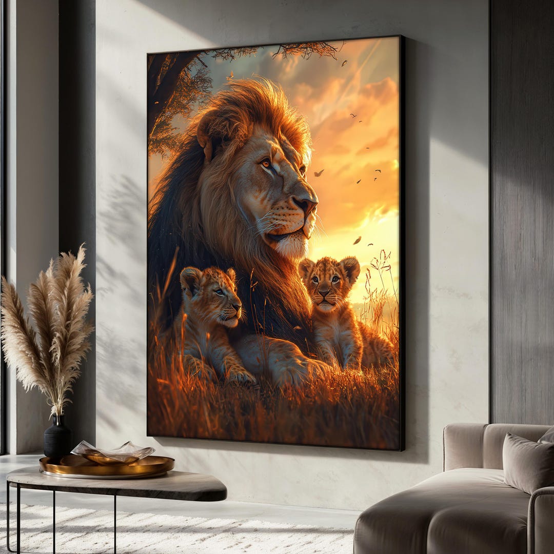 Lion Family Canvas Painting, African Safari Wall Art, Wildlife Lion and ...