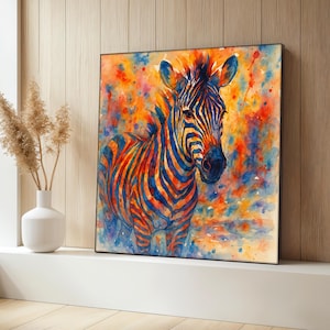 Colorful Zebra Canvas Painting, Safari Animal Wall Art, Vibrant Wildlife Decor for Living Room, Animal Wall Print, Gift for Animal Lovers