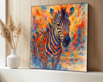 Colorful Zebra Canvas Painting, Safari Animal Wall Art, Vibrant Wildlife Decor for Living Room, Animal Wall Print, Gift for Animal Lovers