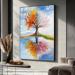 Colorful Four Seasons Tree Canvas Print, Abstract Nature Wall Art, Vibrant Landscape Decor, Fantasy Forest Poster, Home Decor, Art Gift