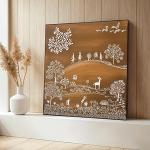 Tribal Village Canvas Painting, Nature Wall Art, Ethnic Home Decor, Modern Art Decor, Ethnic Poster, Boho Style Artwork, Cultural Scene Gift