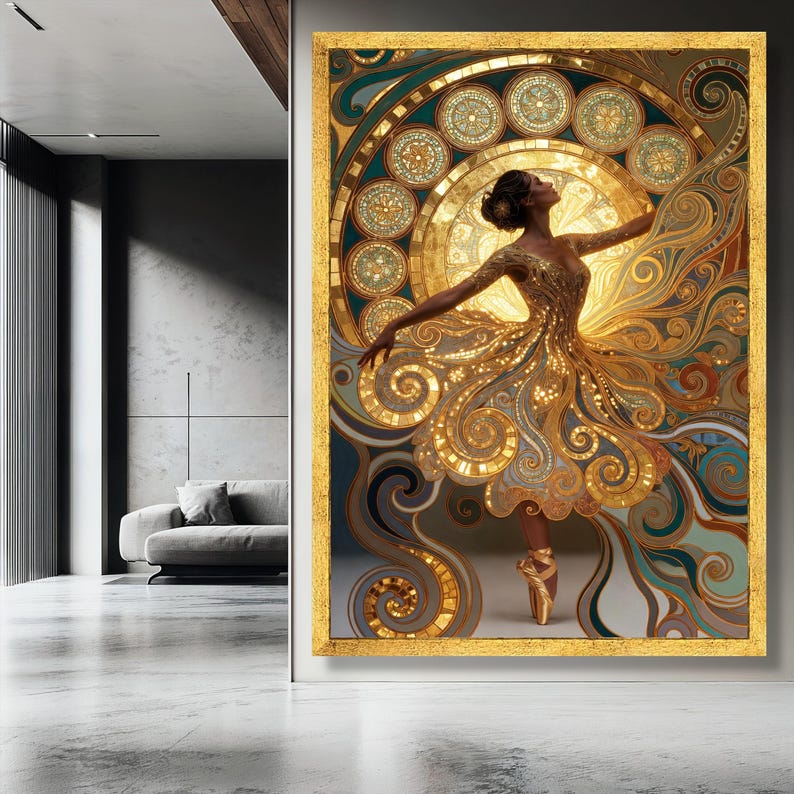 Gustav Klimt Golden Dancer Canvas Wall Art, Elegant Ballet Figure, Art Nouveau Style, Decorative Home Canvas Painting image 2