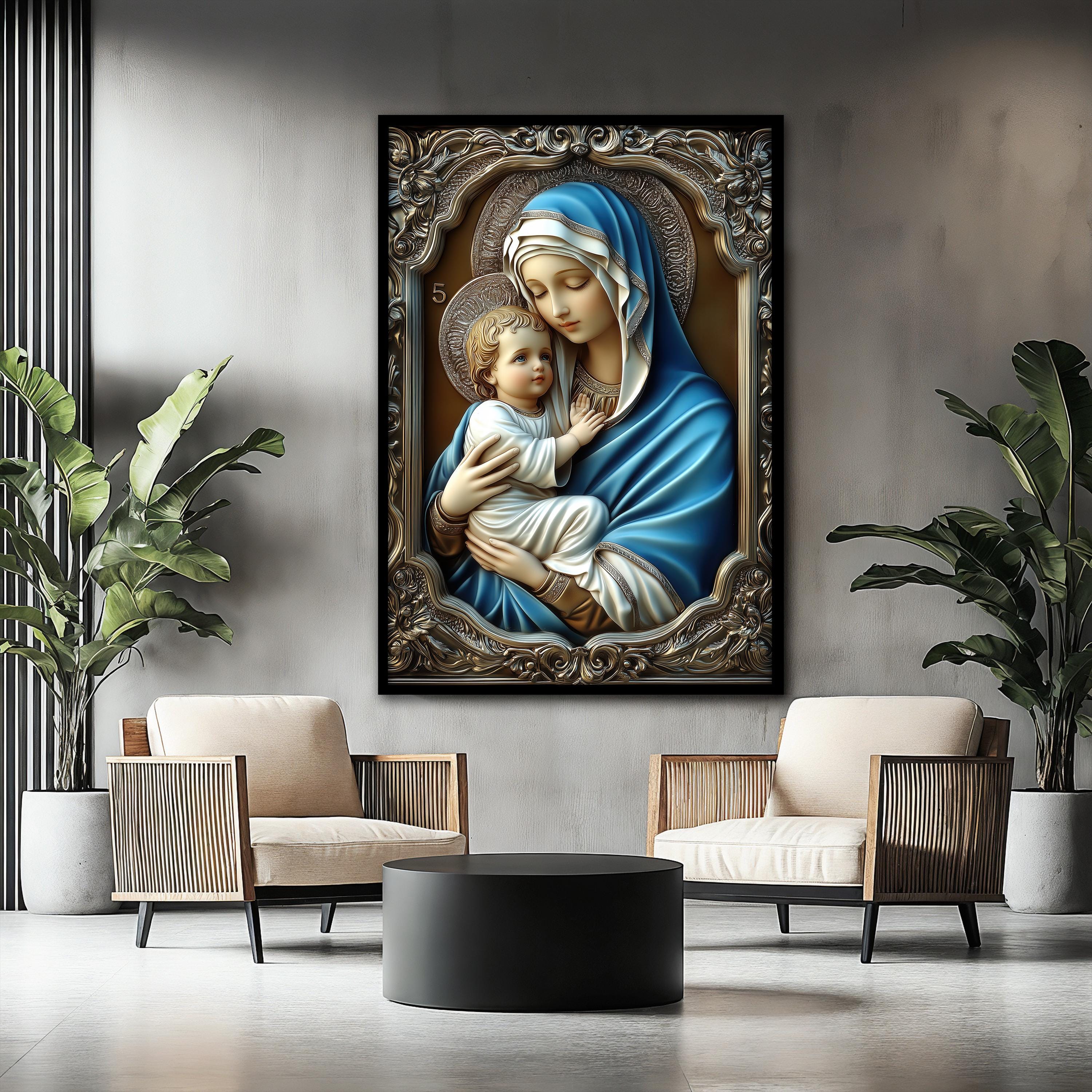 Blessed Virgin Mary and Baby Jesus Canvas Painting, Catholic Wall Art ...