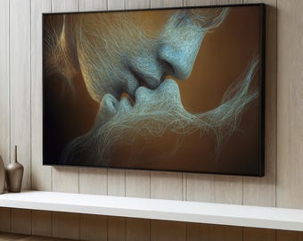 Romantischer Kuss Leinwanddruck, Abstraktes Paar Wandkunst, Romantische Kunst, Liebe Kunst, Intimes Modernes Dekor für Schlafzimmer, Elegantes Kunst Geschenk