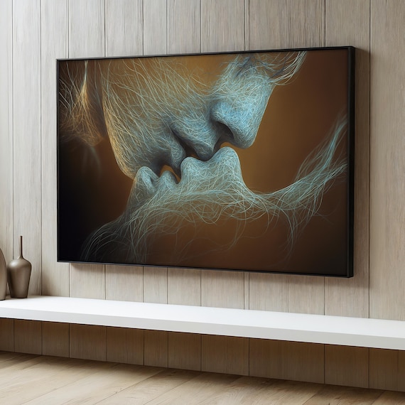 Romantic Kiss Canvas Painting, Abstract Couple Wall Art, Romantic Wall Print, Love Art, Intimate Modern Decor for Bedroom, Elegant Art Gift