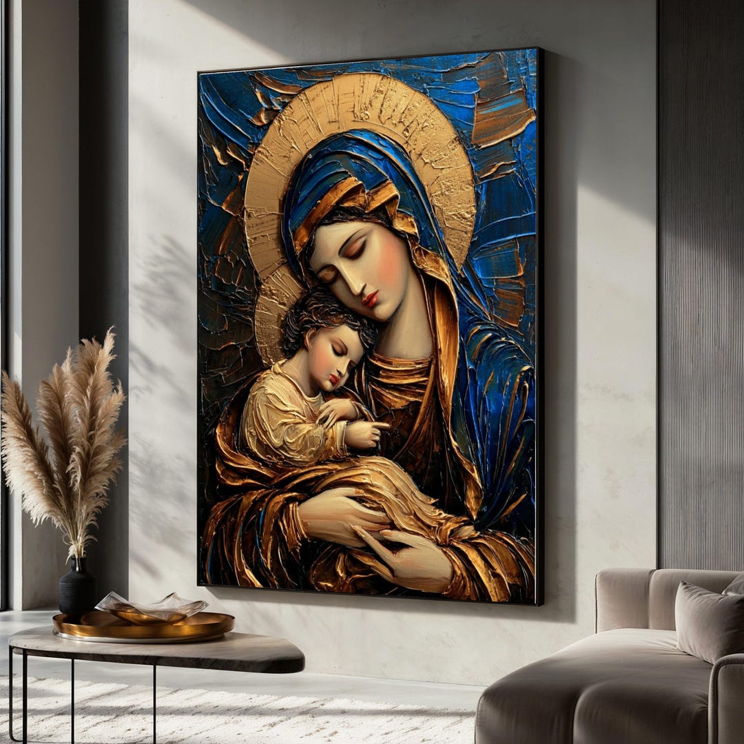 Madonna and Child Canvas Wall Art, Religious Icon Painting, Virgin Mary ...