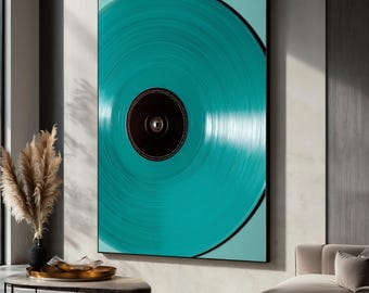Vintage Turquoise Vinyl Record Canvas, Retro Music Wall Art, Turntable Decor, Modern Audio Room Decoration, Ready to Hang Art Gift