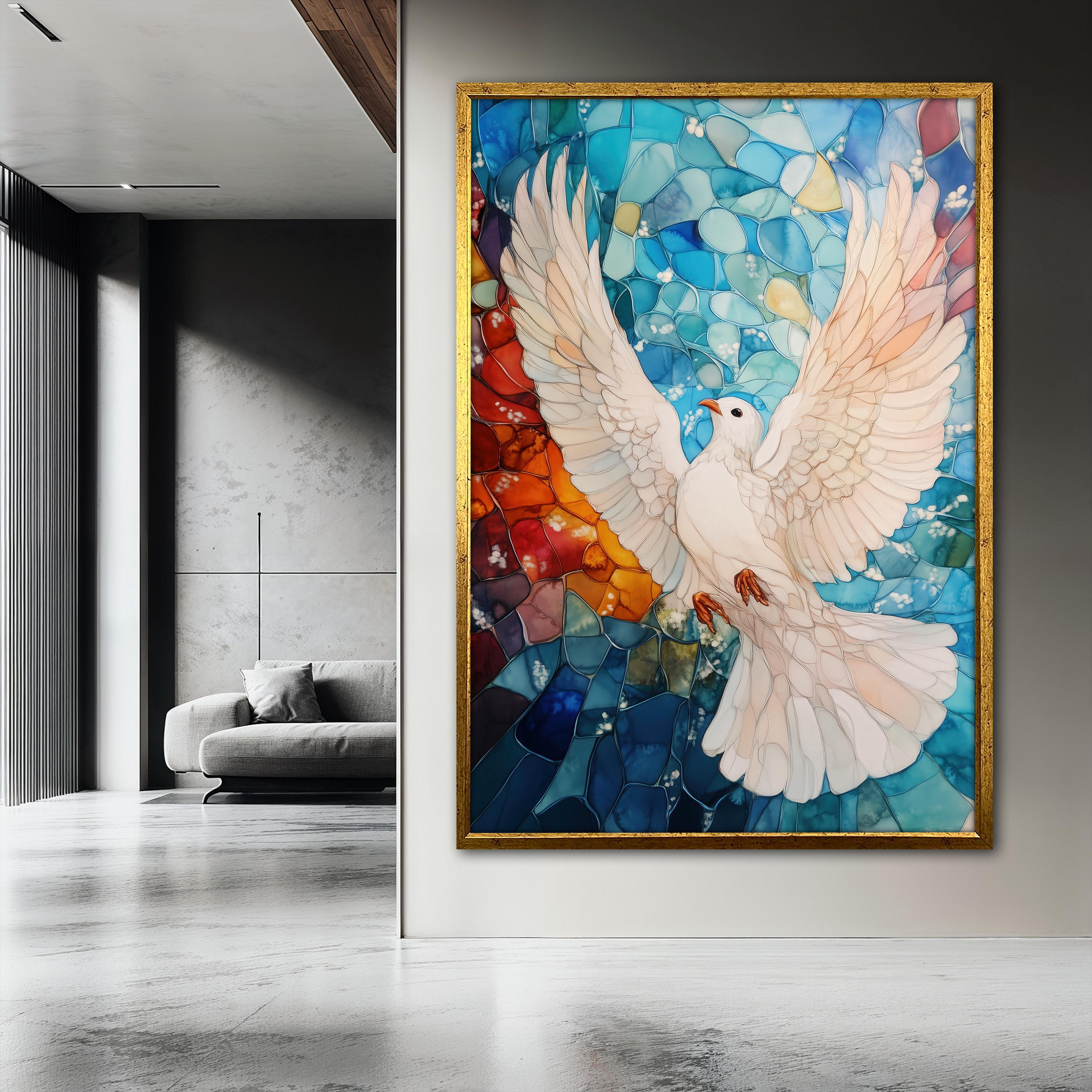 Holy Spirit Dove Wall Art, Colorful Christian Canvas Print With Stained ...
