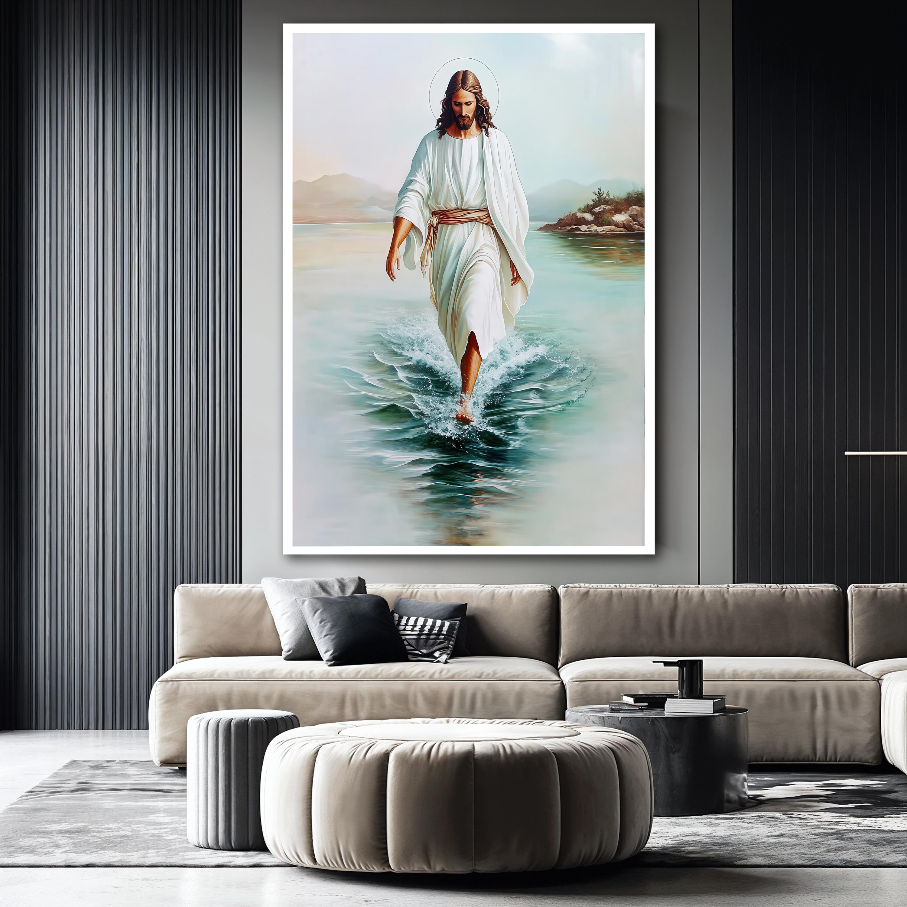 Jesus Christ Walking on Water Canvas Painting, Peaceful Religious Wall ...