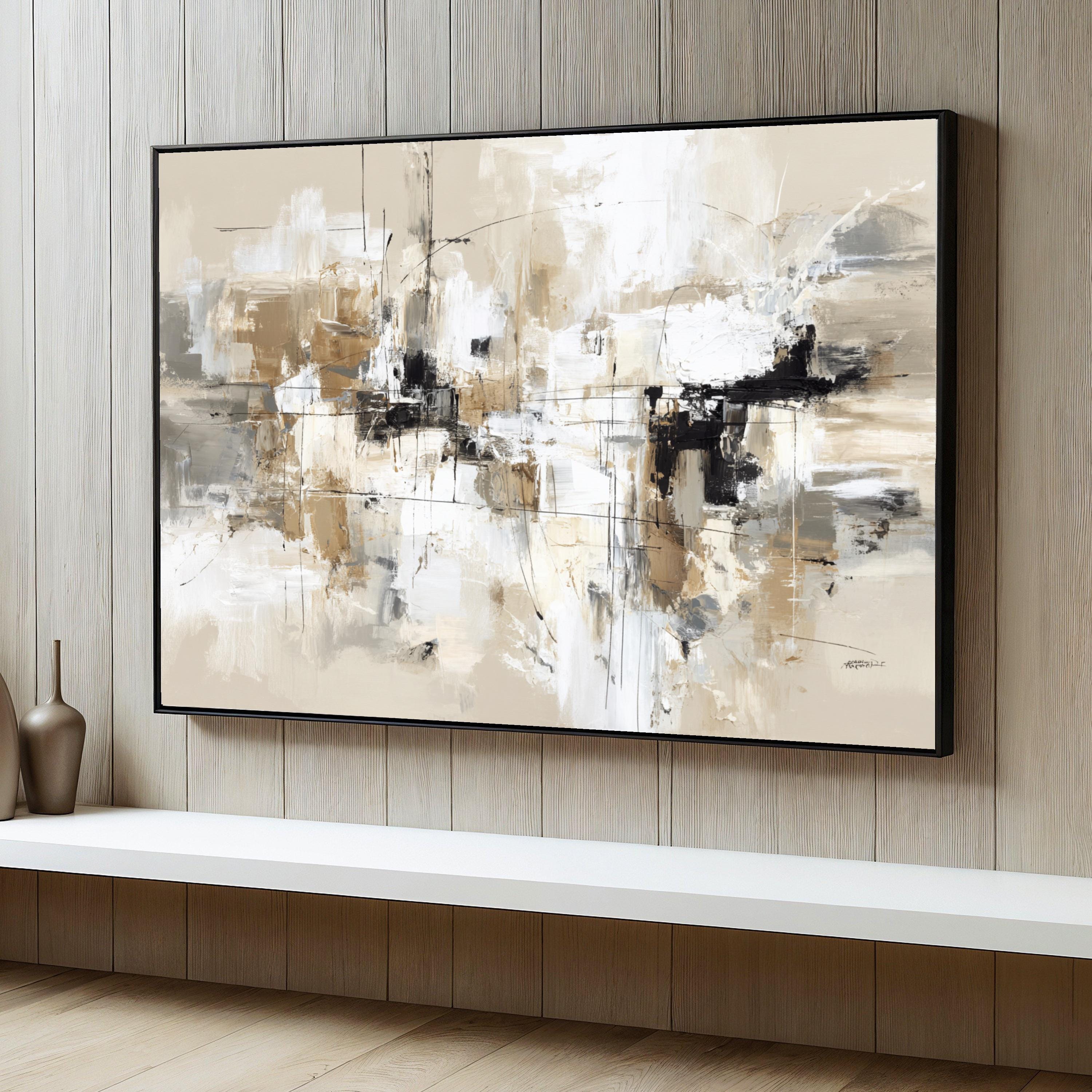 Neutral Tones Abstract Canvas Wall Art, Modern Beige and White Painting ...