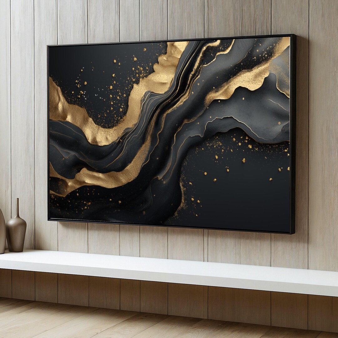 Elegant Black and Gold Abstract Canvas, Modern Metallic Wall Art ...
