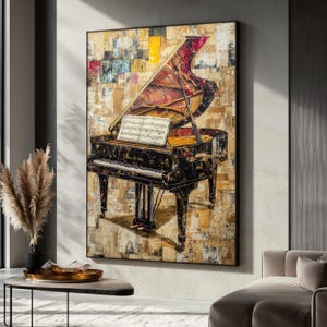 Vintage Grand Piano Canvas Painting, Abstract Musical Wall Art for Living Room, Piano Canvas, Classical Decor Gift for Music Enthusiasts