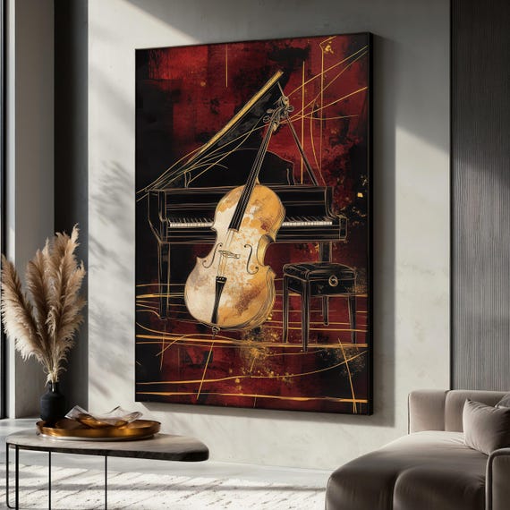 Piano and Cello Canvas Print, Elegant Classical Music Wall Art