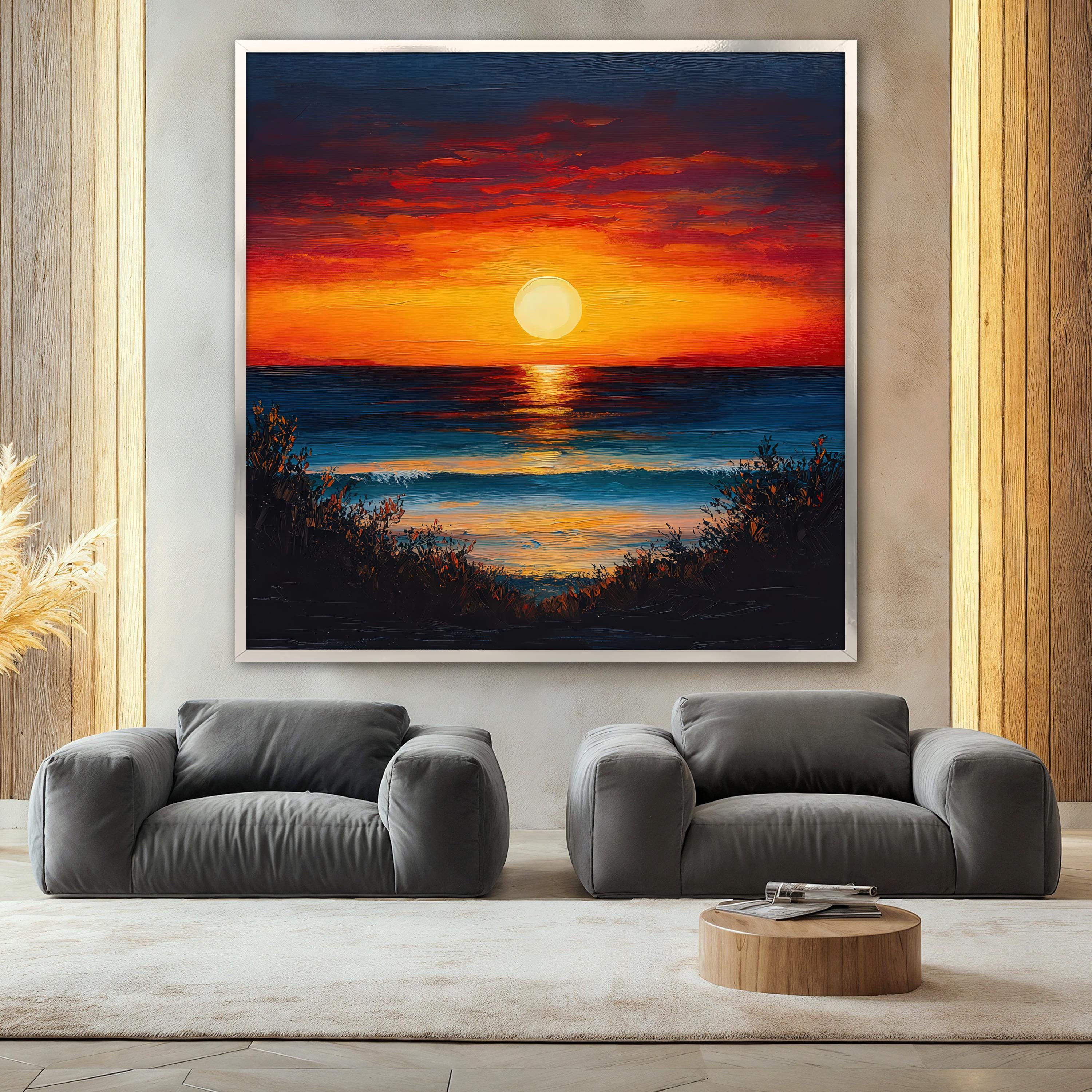 Sunset Canvas Painting With Ocean View, Colorful Beach Wall Art for ...