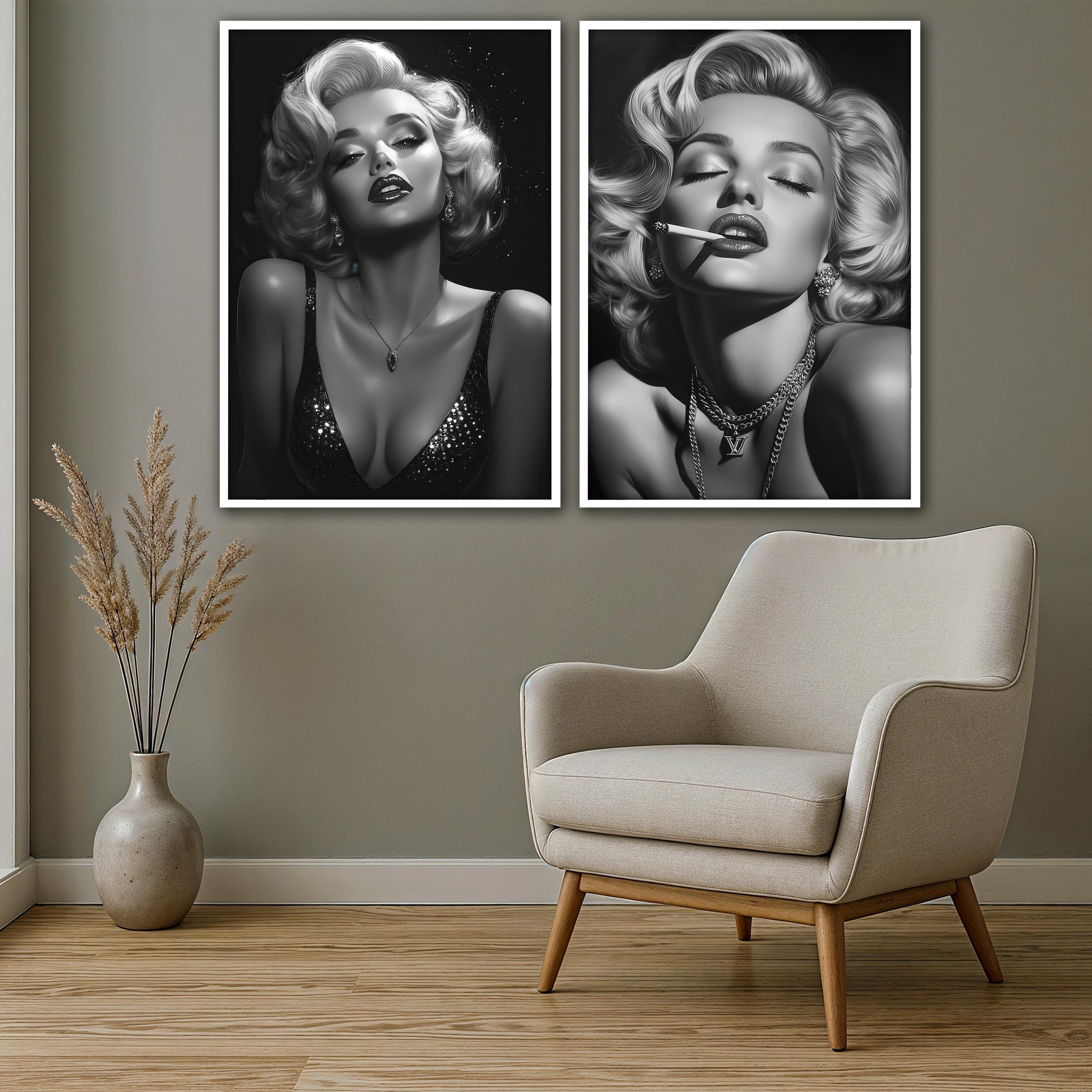 Marilyn Monroe Canvas Painting Set, Glamorous Black and White Wall Art ...