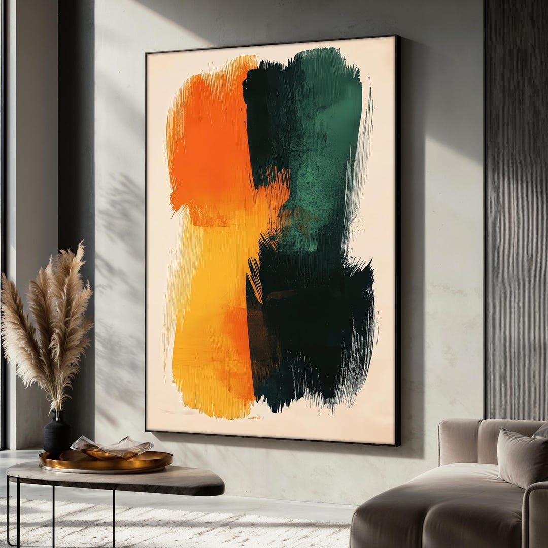 Modern Abstract Canvas Painting, Orange and Green Large Wall Art ...