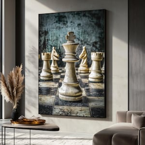 Classic Chess King Canvas Painting, Elegant Strategy Wall Art, Chess Canvas, Modern Art Decor Office or Game Room, Gift for Chess Lovers