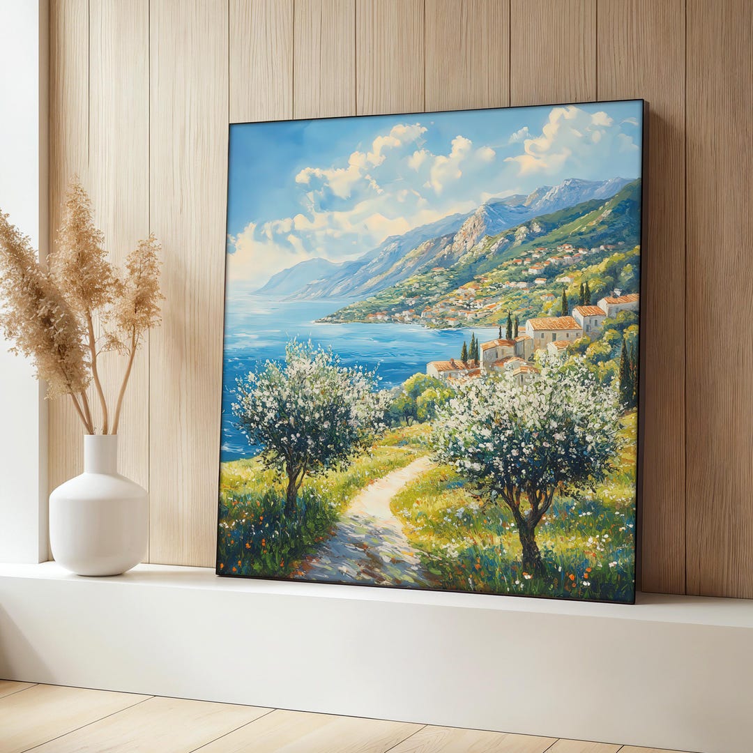 Mediterranean Landscape Canvas Painting, Coastal Nature Wall Art ...