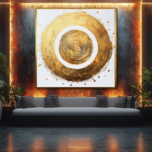 Abstract Gold Circle Canvas Art, Modern Minimalist Design with Gold Accents, Elegant Wall Decor, Ready to Hang Artwork for Home