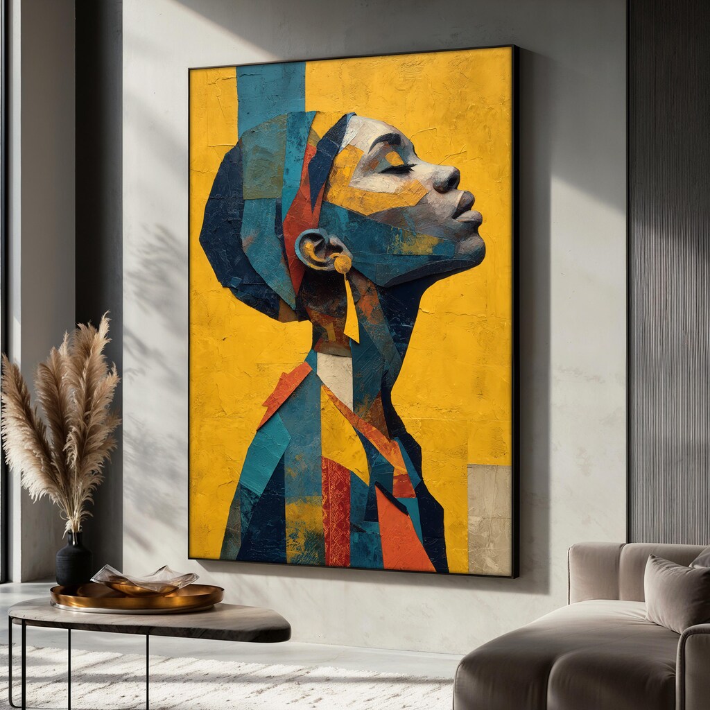 Stampa Su Tela Africana Moderna - Donna Calma, Quadro Artistico 45,7x30,5 Cm, Pronto Da Appendere Con Cornice In Pino