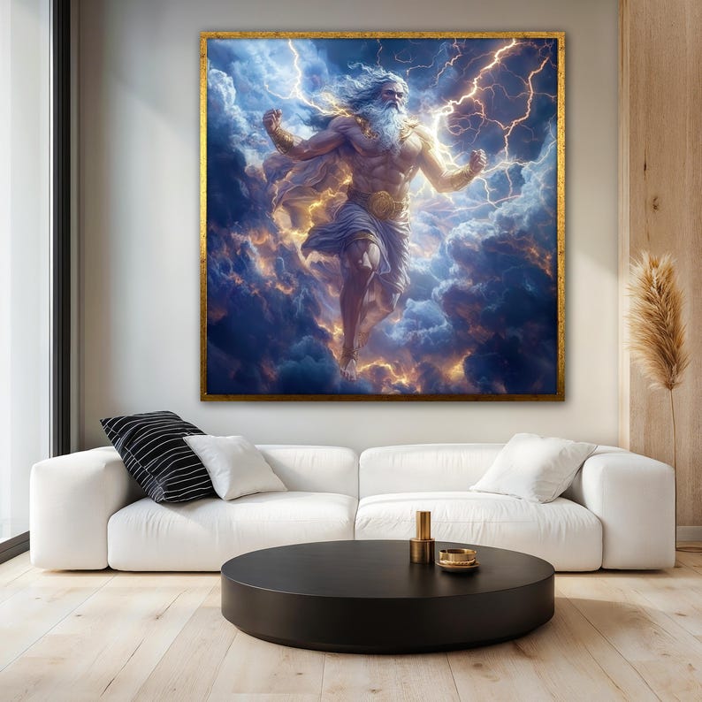 Greek God Zeus Canvas Painting, Mythology Wall Art With Lightning and ...