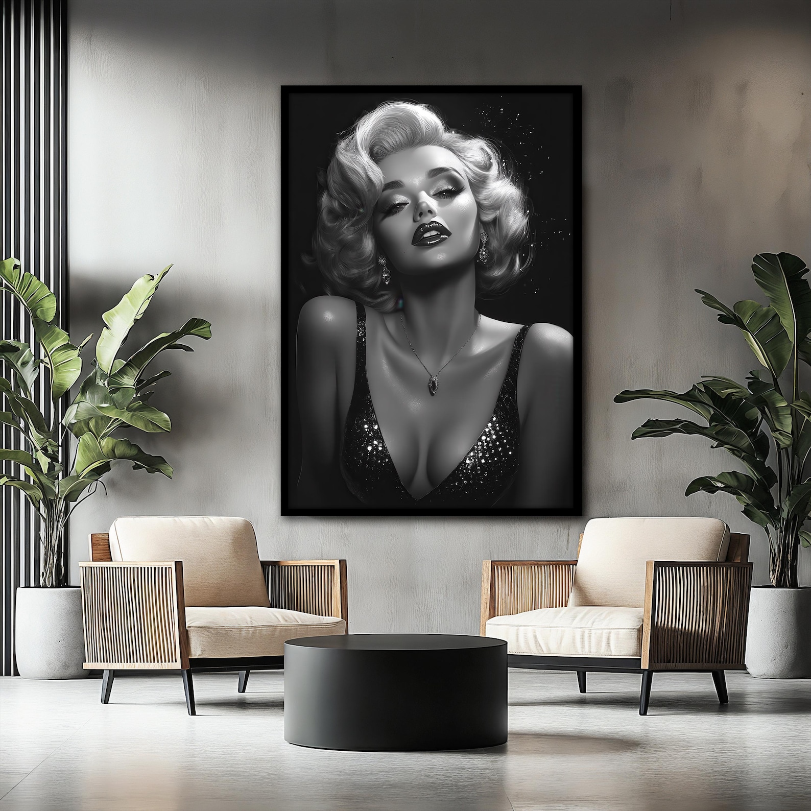 Marilyn Monroe Black and White Canvas Painting, Glamorous Hollywood Art ...
