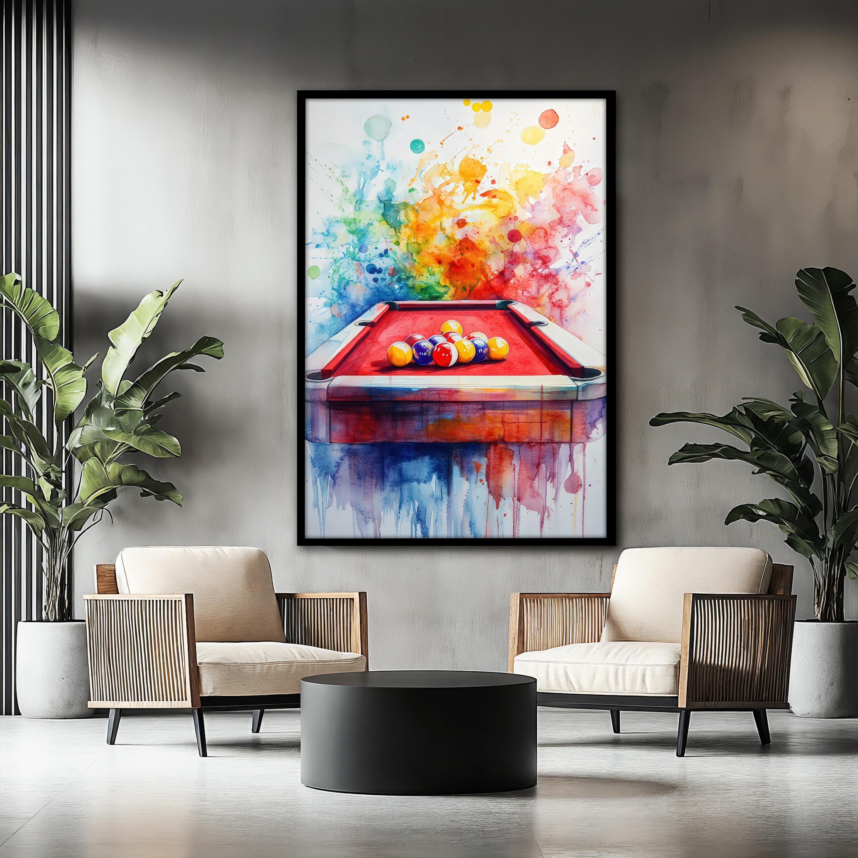 Colorful Billiards Canvas Painting for Game Room, Abstract Pool Table ...