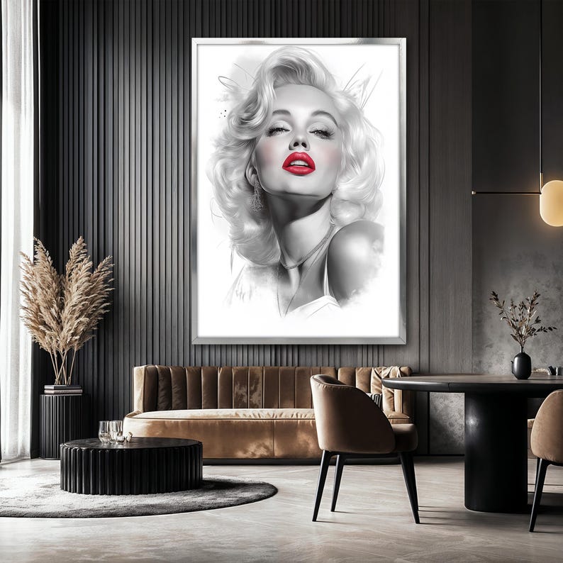 Marilyn Monroe Canvas Painting, Black and White Glam Art Print, Iconic ...