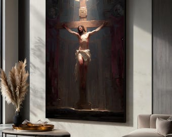Pintura en lienzo de la crucifixión de Jesús, arte mural religioso impactante, decoración cristiana para el hogar basada en la fe, estilo clásico de iglesia, regalo perfecto