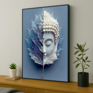 Dipinto su tela raffigurante il volto mezzo del Buddha, arte murale zen, stampa di un ritratto spirituale tranquillo, decorazione ispirata alla natura consapevole, regalo d'arte pacifica