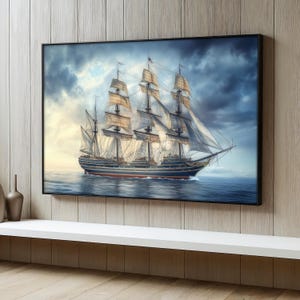 Vintage Sailing Ship Canvas Painting, Nautical Wall Art for Living Room, Maritime Ocean Art Decor, Classic Sea Poster, Unique Art Gift