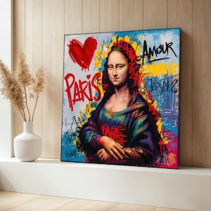 Graffiti Mona Lisa Canvas Painting, Urban Street Art Wall Decor, Colorful Paris Gift, Modern Pop Art Print, Luxury Wall Artwork, Unique Gift