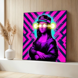 Neon Mona Lisa Leinwand Malerei, futuristische Pop Art Wand-Dekor, Pink Street Kunstdruck, auffälliges modernes Kunst Geschenk, cooles urbanes Kunstwerk