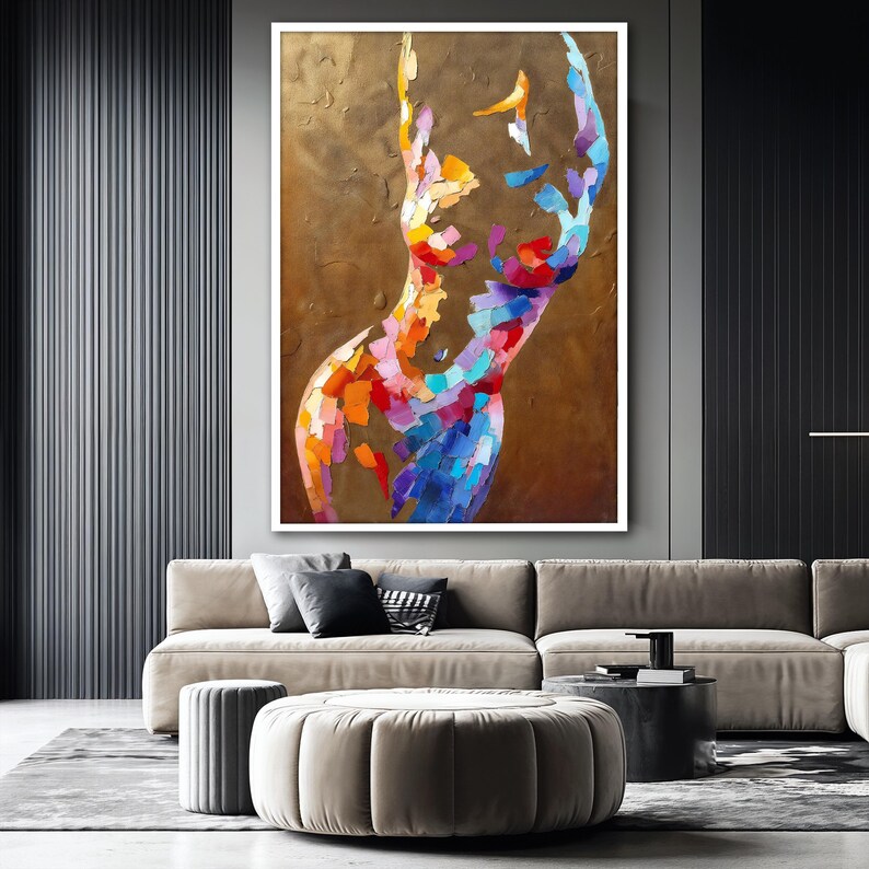 Colorful Abstract Female Canvas Painting, Elegant Woman Body Wall Art ...