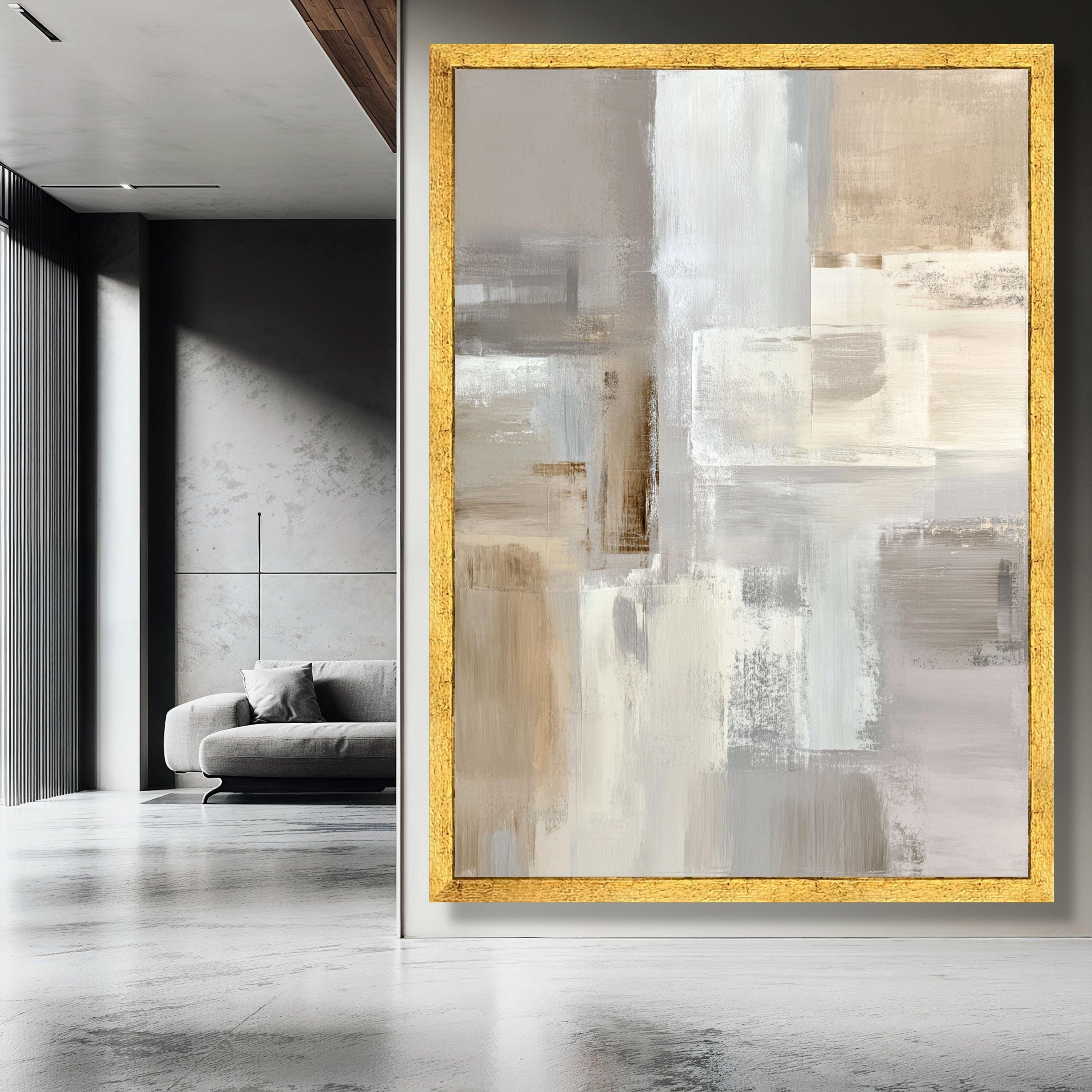 Neutral Abstract Canvas Wall Art, Modern Minimalist Paint Beige Gray ...