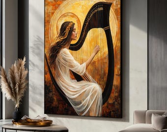 Golden Harp Art Print- Ethereal Butterfly Celestial Music Wall