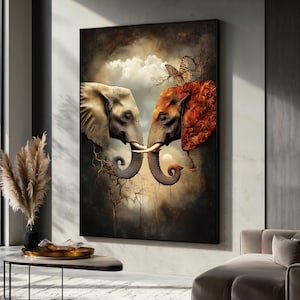 Surreal Elephant Canvas Painting, Abstract Wildlife Wall Art, Fantasy Animal Decor, Unique Elephant Art Gift, Modern Safari Home Artwork
