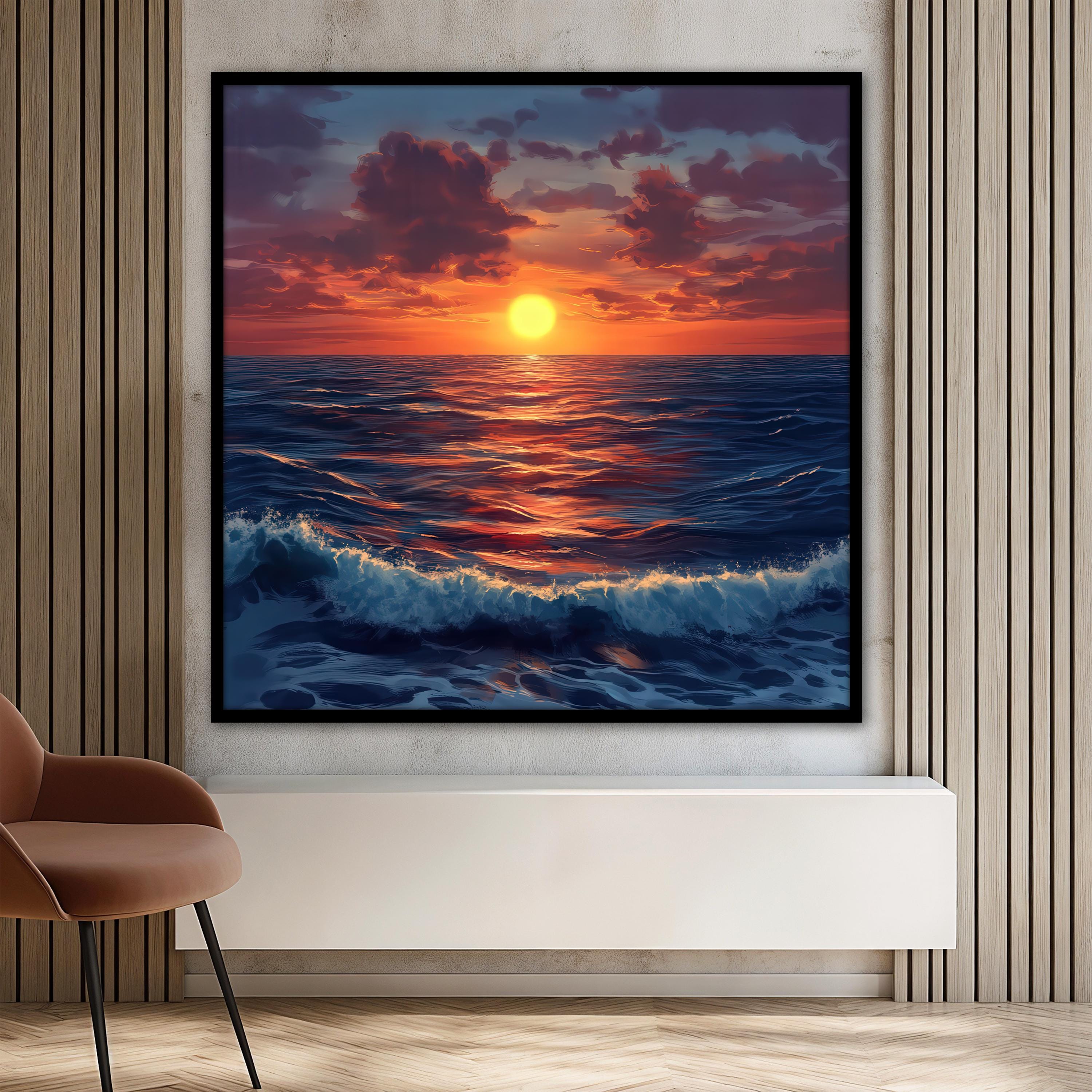Ocean Sunset Canvas Print, Colorful Sea Wall Art, Beach Nature Decor ...