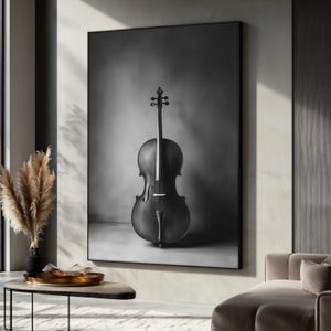 Black and White Cello Canvas Painting, Elegant Music Wall Art for Living Room, Cello Artwork, Gift for Classical Music Lovers