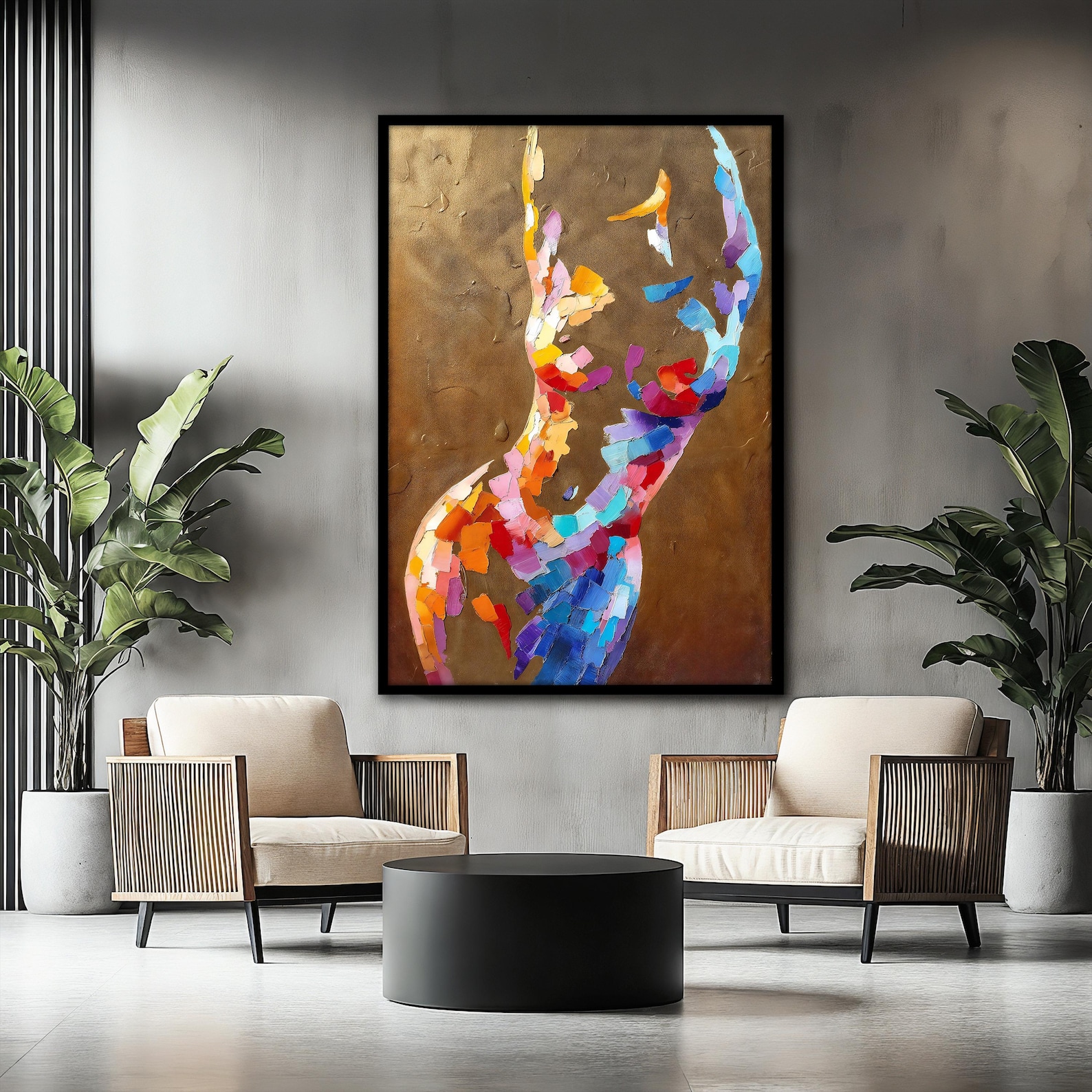 Colorful Abstract Female Canvas Painting, Elegant Woman Body Wall Art ...