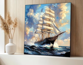 Sailing Ship Canvas Painting, Nautical Wall Art, Ocean Waves Art Decor, Ship Poster, Maritime Artwork, Vintage Ship Canvas, Perfect Gift
