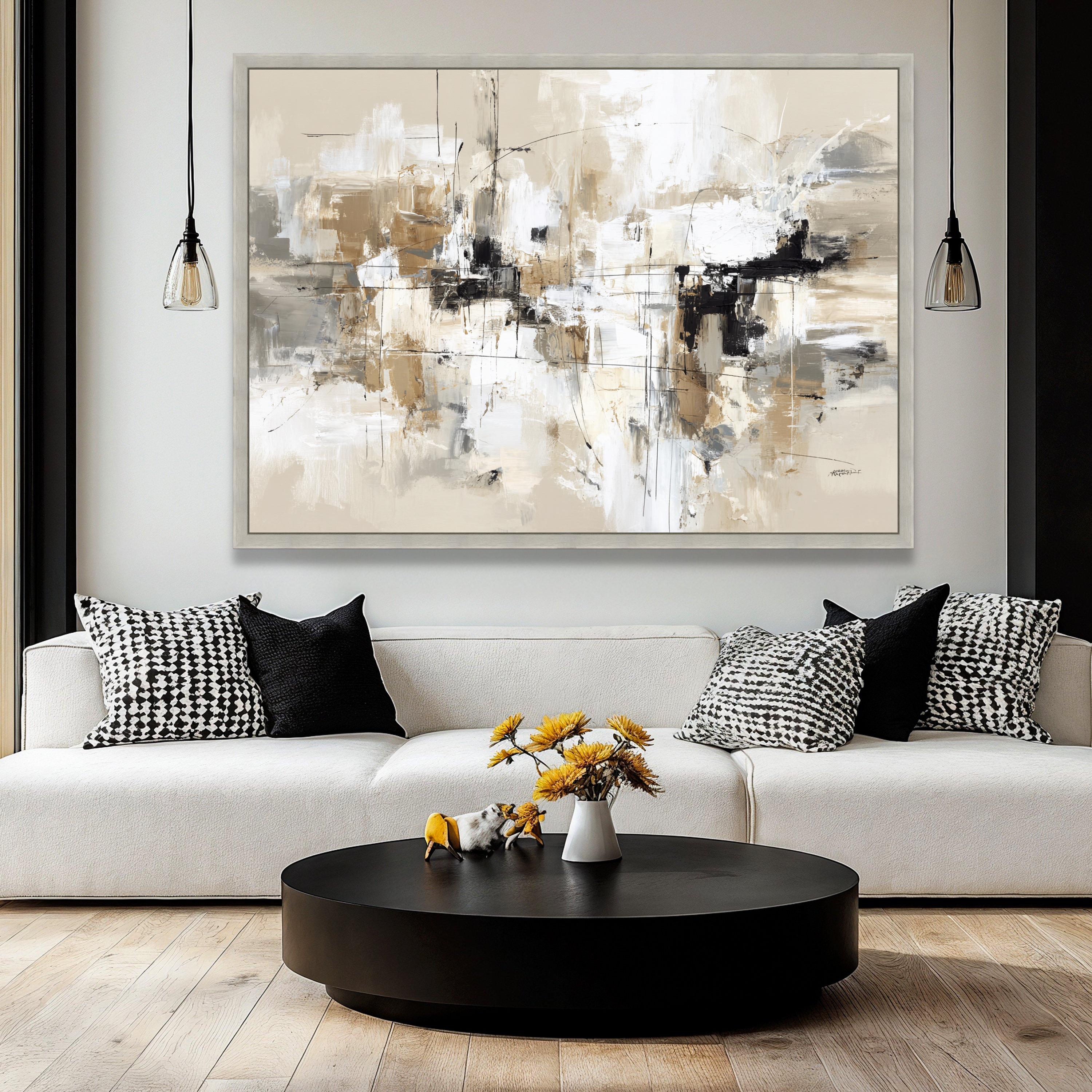 Neutral Tones Abstract Canvas Wall Art, Modern Beige and White Painting ...