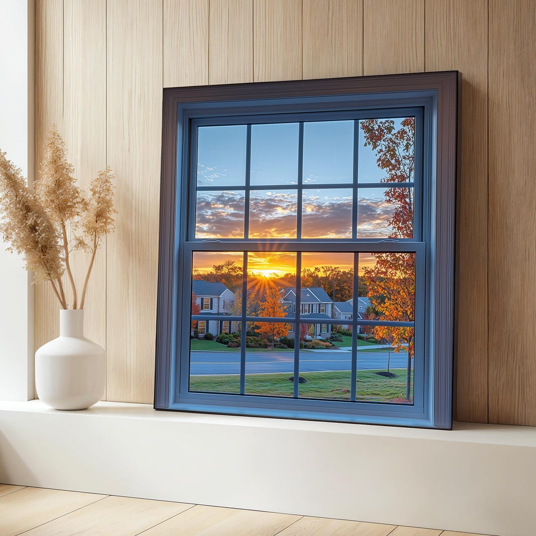 Fake Window Canvas Painting With Autumn Sunset View, Suburban Landscape ...