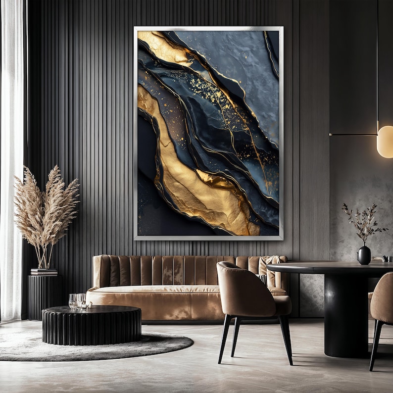 Luxury Abstract Canvas Painting, Black and Gold Wall Art, Abstract ...