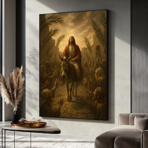 Jesus Entering Jerusalem Canvas Painting, Palm Sunday Wall Art, Christian Holy Week Decor, Modern Home & Office Decor, Religious Art Gift