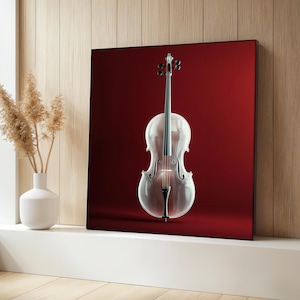 White Violin Canvas Painting, Minimalist Music Wall Art, Red Background String Instrument Decor, Elegant Home Style, Perfect Gift