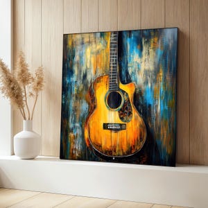 Gitarre Leinwand Gemälde, Abstrakte Musik Wandkunst, Bunte Akustische Gitarre Wand Dekor, Kunst Dekor, Moderne Kunst für Musikliebhaber, Perfektes Geschenk