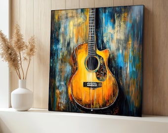 Gitarre Leinwand Gemälde, Abstrakte Musik Wandkunst, Bunte Akustische Gitarre Wand Dekor, Kunst Dekor, Moderne Kunst für Musikliebhaber, Perfektes Geschenk
